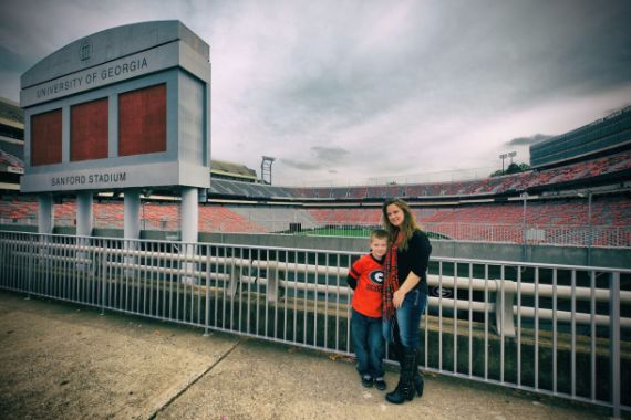 Mom and son at stadium